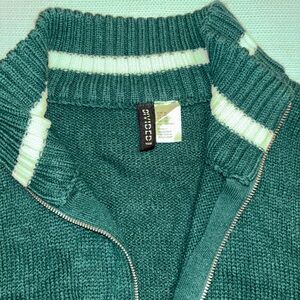 Divided Green Sweater with White Accents